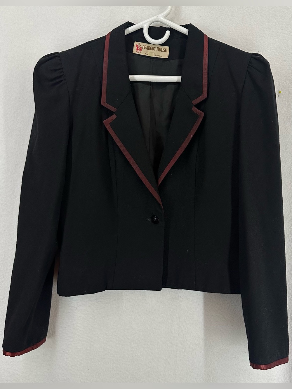 Peabody House Vintage Cropped Blazer Women’s 11/12 Black Burgundy‎ Trim Korea